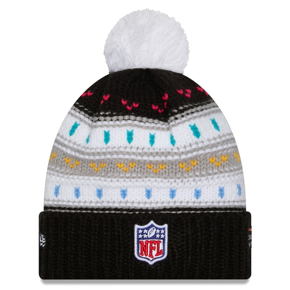 Miami Dolphins New Era Women's 2025 NFL Crucial Catch Cuffed Knit Hat with Pom - Black Hats