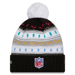 Miami Dolphins New Era Women's 2025 NFL Crucial Catch Cuffed Knit Hat with Pom - Black Hats