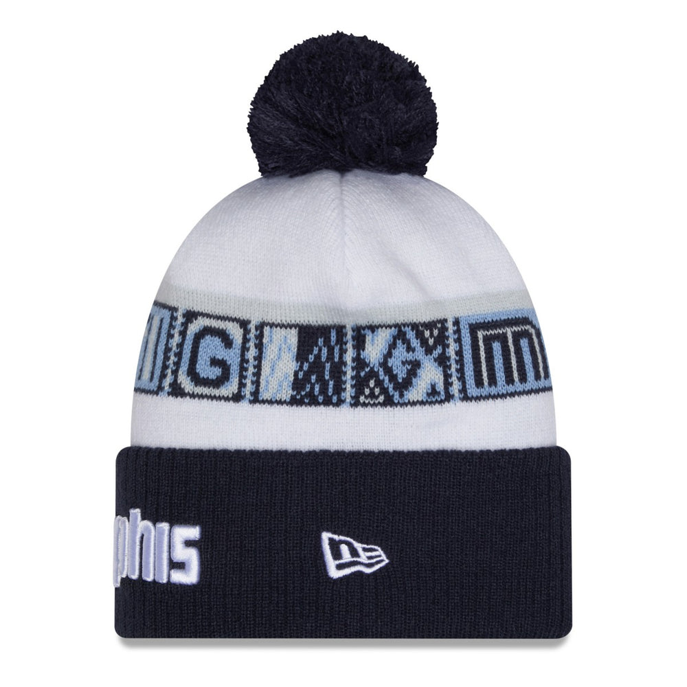 Memphis Grizzlies 2025/26 City Edition Cuffed Knit Hat with Pom Navy/White - New Era