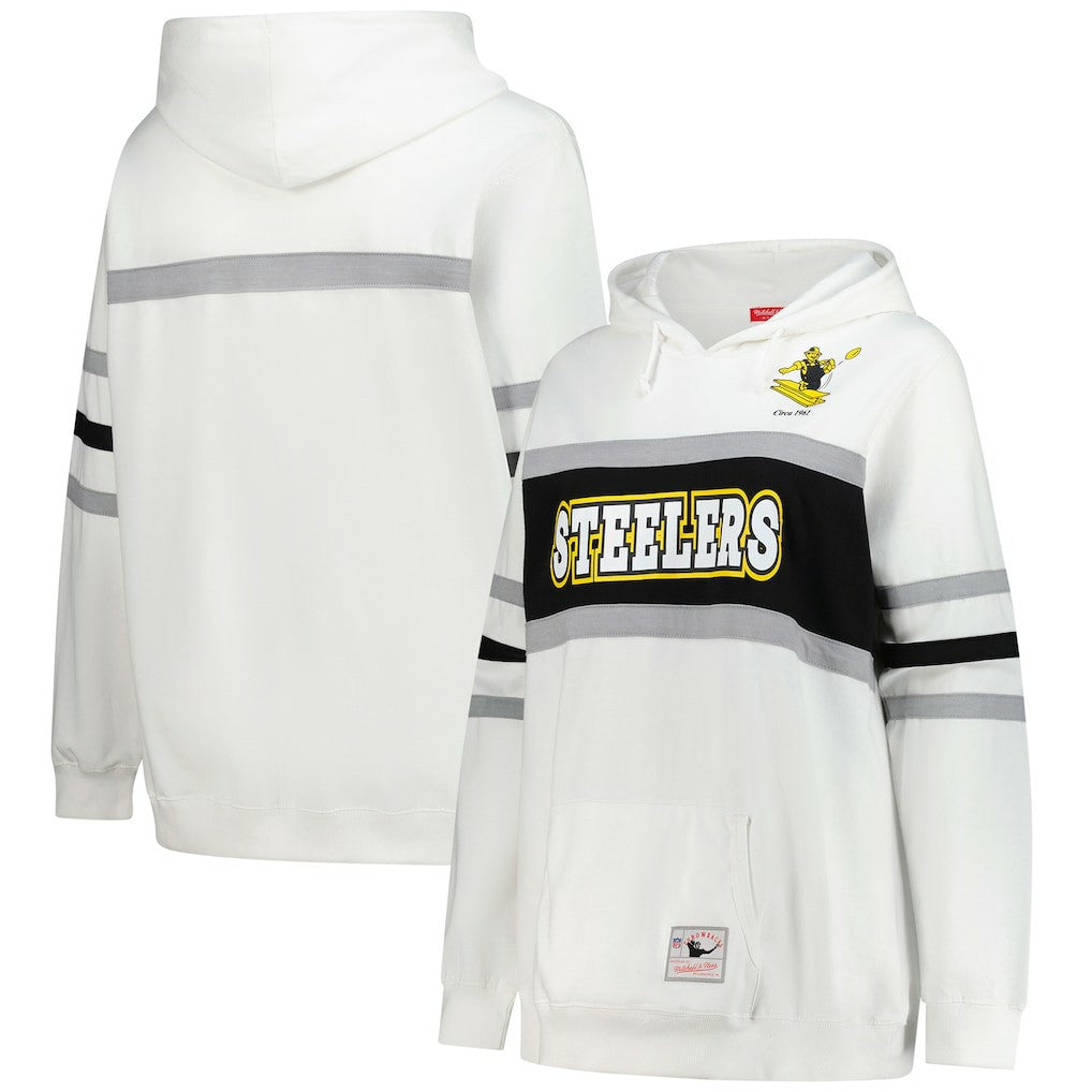 Pittsburgh Steelers Women's Plus Size Head Coach Throwback Pullover Hoodie - White Hoodies
