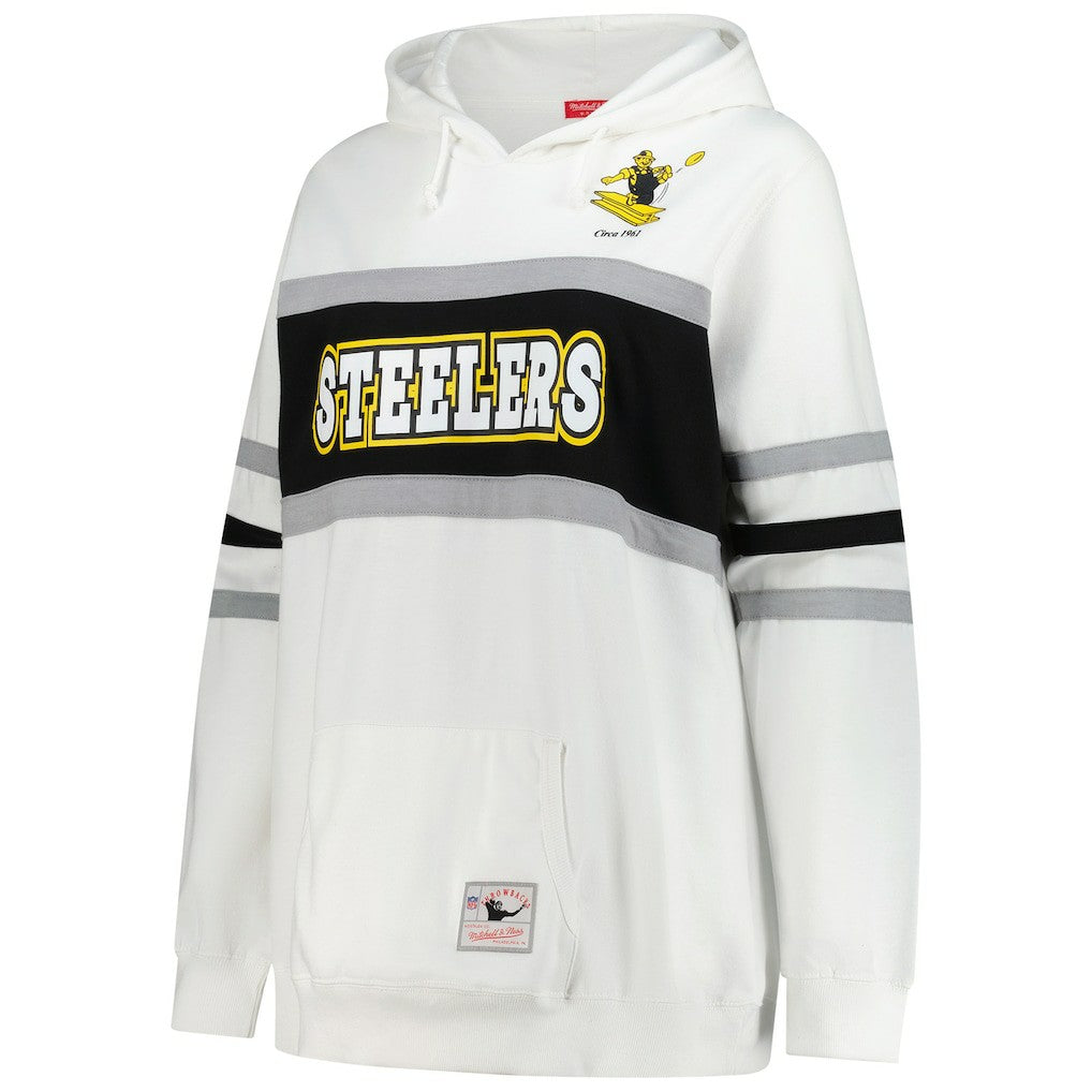 Pittsburgh Steelers Women's Plus Size Head Coach Throwback Pullover Hoodie - White Hoodies