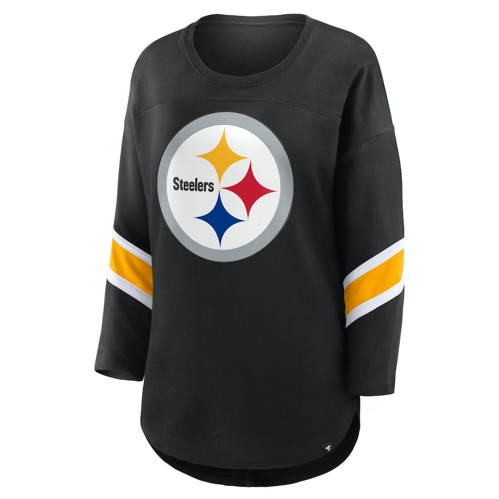 Pittsburgh Steelers Women's Plus Size Redzone 3/4-Sleeve Scoop Neck T-Shirt - Black T-shirts