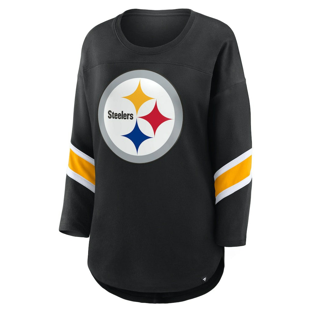 Pittsburgh Steelers Women's Plus Size Redzone 3/4-Sleeve Scoop Neck T-Shirt - Black T-shirts