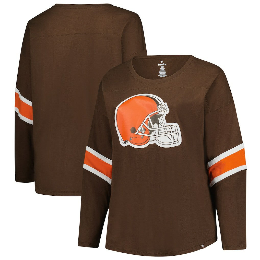 Cleveland Browns Women's Plus Size Redzone 3/4-Sleeve Scoop Neck T-Shirt - Brown T-shirts