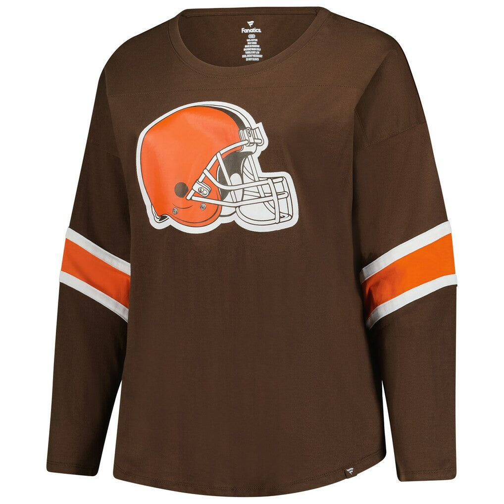 Cleveland Browns Women's Plus Size Redzone 3/4-Sleeve Scoop Neck T-Shirt - Brown T-shirts