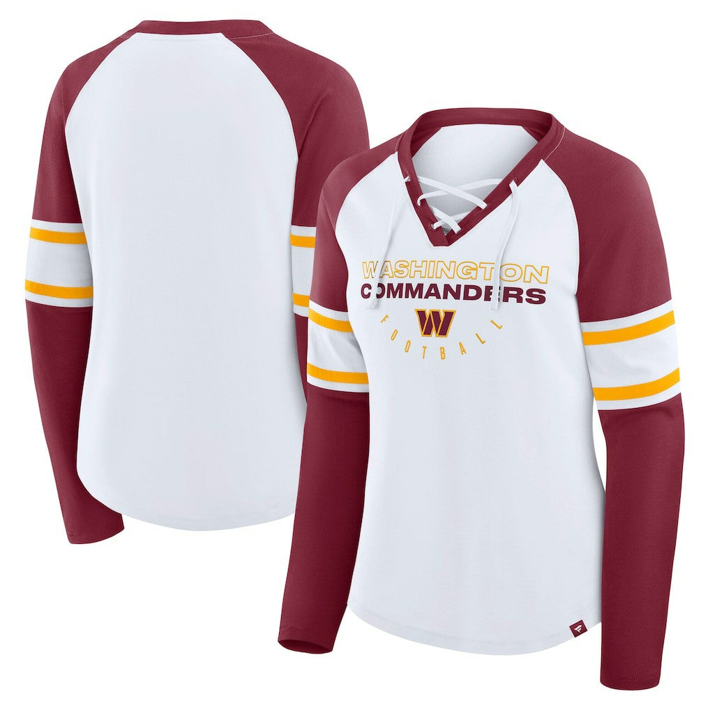 Washington Commanders Women's Plus Size Redzone Lace Up Long Sleeve T-Shirt - White T-shirts