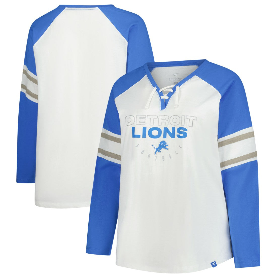 Detroit Lions Women's Plus Size Redzone Lace Up Long Sleeve T-Shirt - White T-shirts
