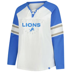 Detroit Lions Women's Plus Size Redzone Lace Up Long Sleeve T-Shirt - White T-shirts