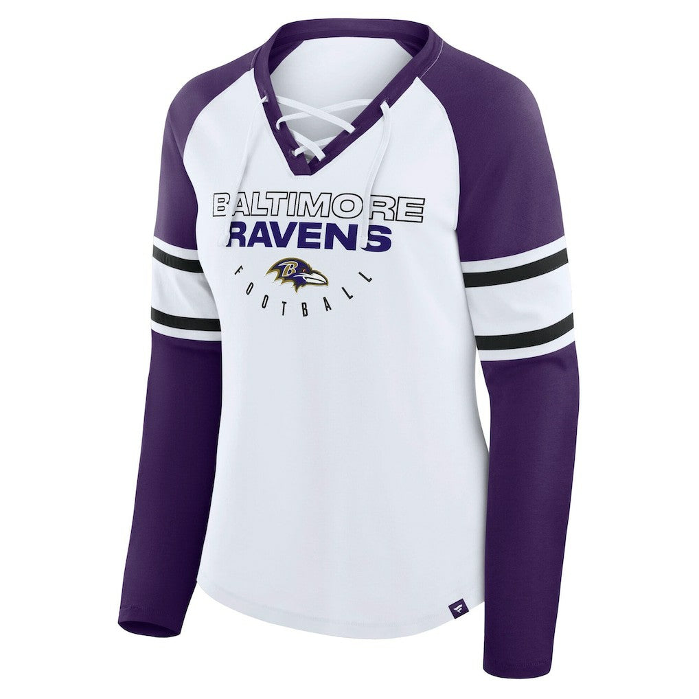 Baltimore Ravens Women's Plus Size Redzone Lace Up Long Sleeve T-Shirt - White T-shirts