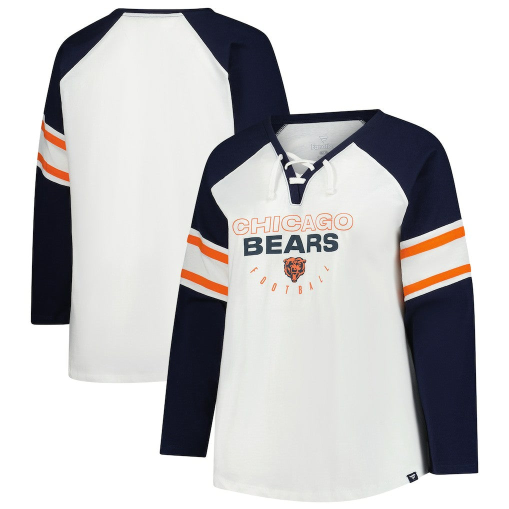 Chicago Bears Women's Plus Size Redzone Lace Up Long Sleeve T-Shirt - White T-shirts