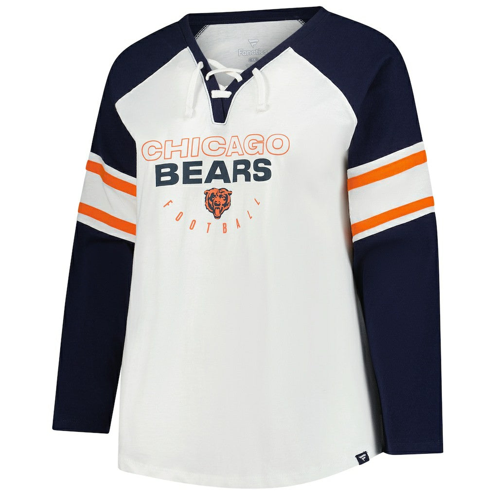 Chicago Bears Women's Plus Size Redzone Lace Up Long Sleeve T-Shirt - White T-shirts