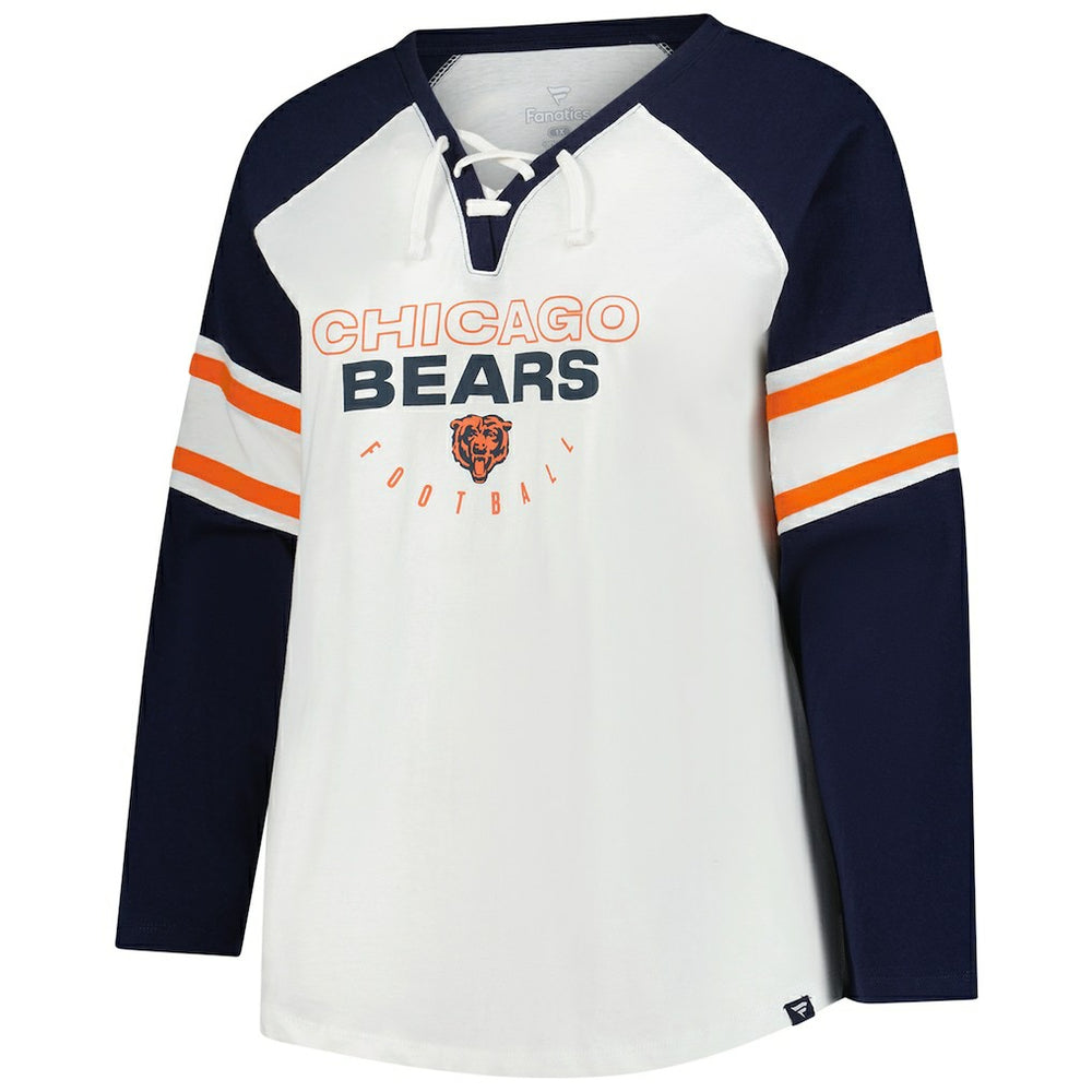 Chicago Bears Women's Plus Size Redzone Lace Up Long Sleeve T-Shirt - White T-shirts