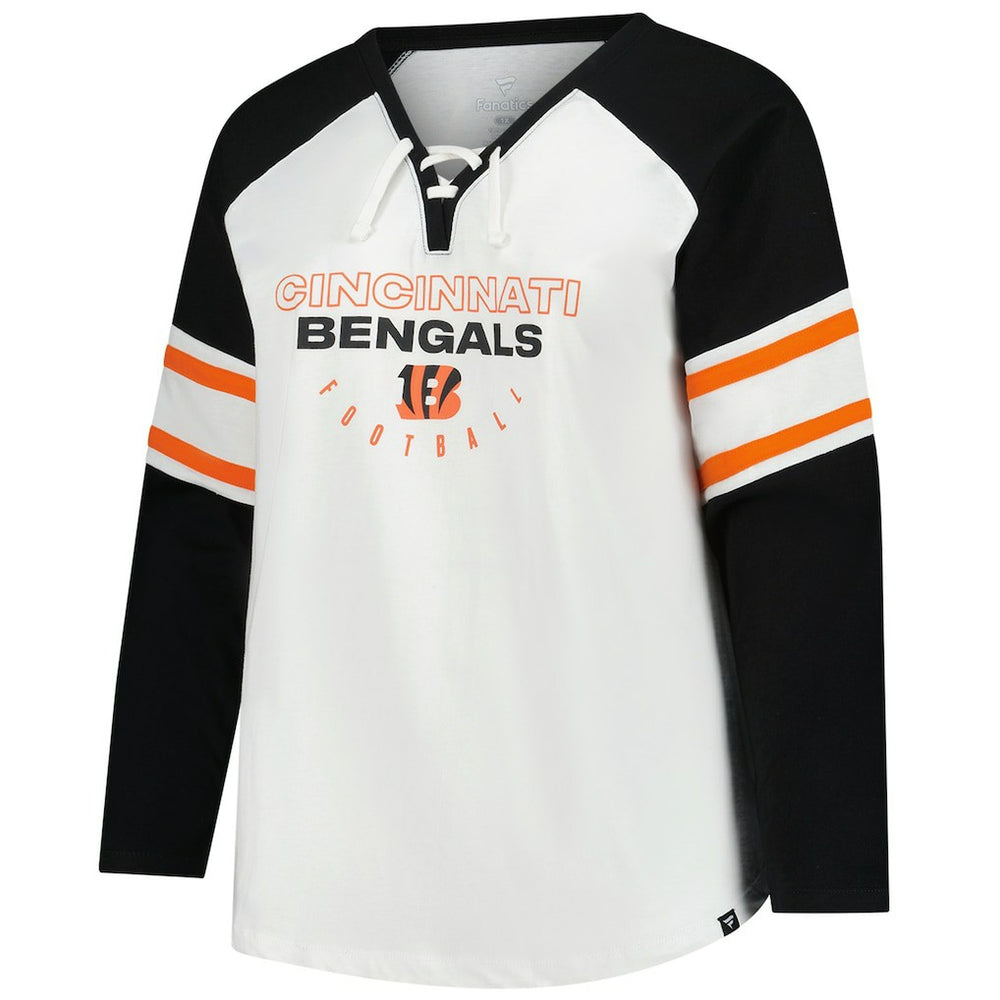 Cincinnati Bengals Women's Plus Size Redzone Lace Up Long Sleeve T-Shirt - White T-shirts