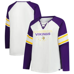 Minnesota Vikings Women's Plus Size Redzone Lace Up Long Sleeve T-Shirt - White T-shirts