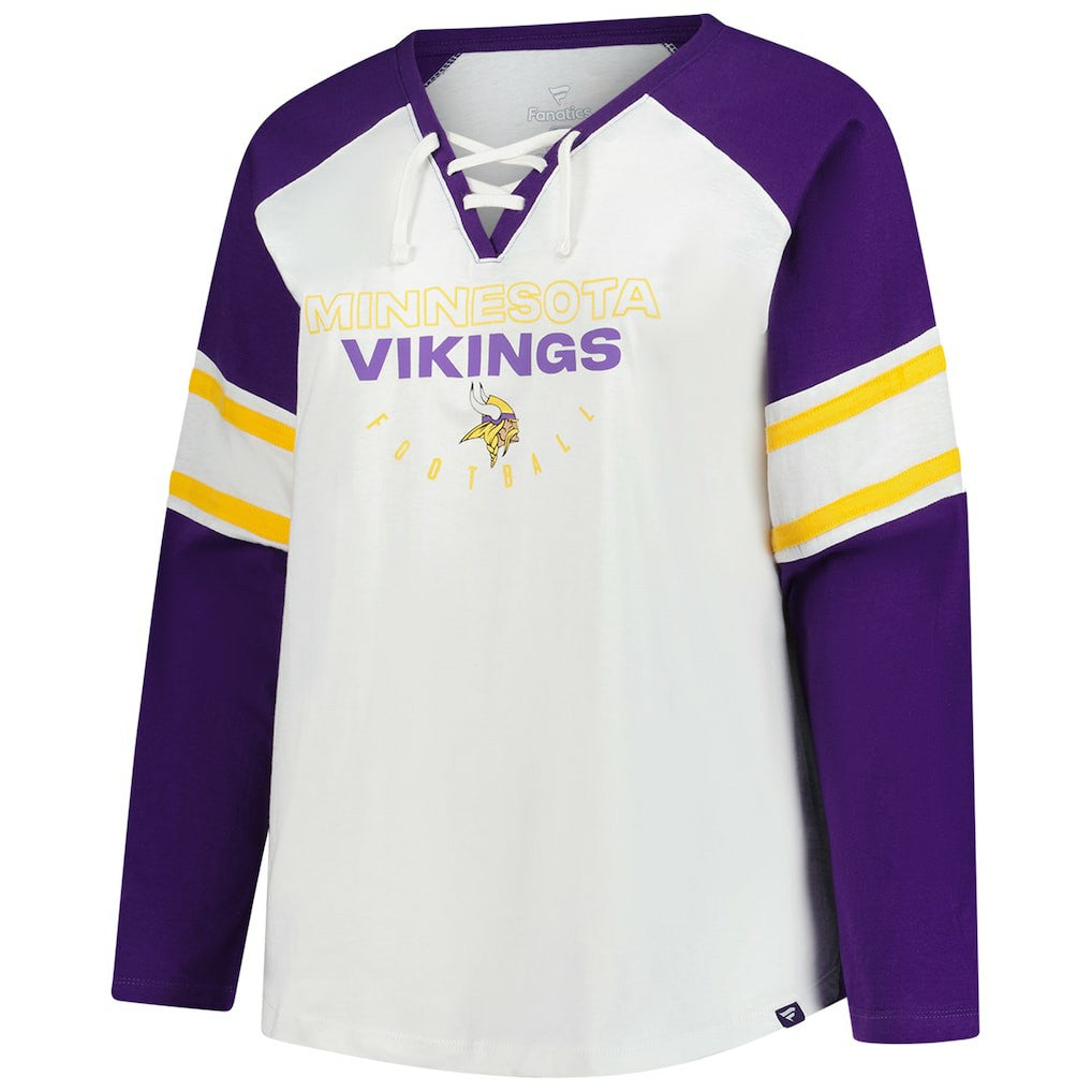 Minnesota Vikings Women's Plus Size Redzone Lace Up Long Sleeve T-Shirt - White T-shirts
