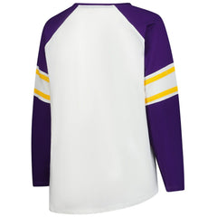 Minnesota Vikings Women's Plus Size Redzone Lace Up Long Sleeve T-Shirt - White T-shirts