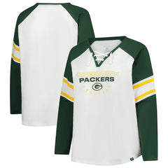 Green Bay Packers Women's Plus Size Redzone Lace Up Long Sleeve T-Shirt - White T-shirts