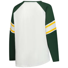 Green Bay Packers Women's Plus Size Redzone Lace Up Long Sleeve T-Shirt - White T-shirts