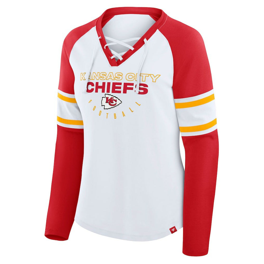 Kansas City Chiefs Women's Plus Size Redzone Lace Up Long Sleeve T-Shirt - White T-shirts