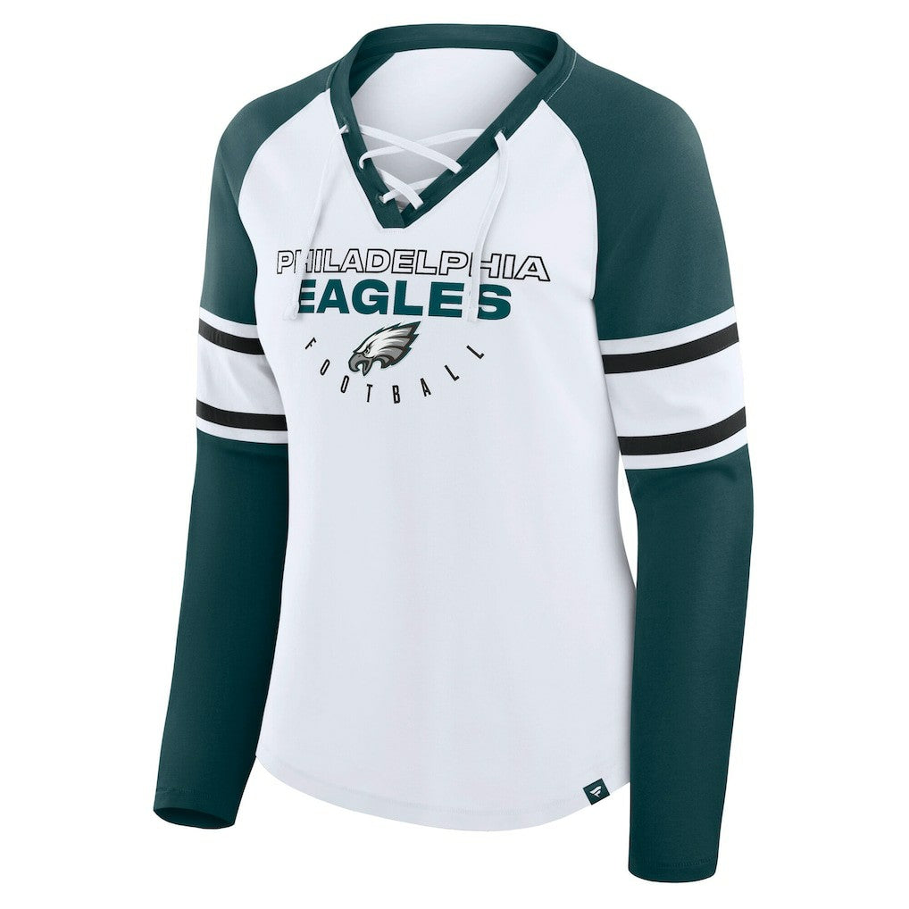 Philadelphia Eagles Women's Plus Size Redzone Lace Up Long Sleeve T-Shirt - White T-shirts
