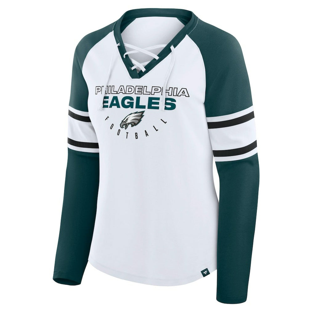 Philadelphia Eagles Women's Plus Size Redzone Lace Up Long Sleeve T-Shirt - White T-shirts