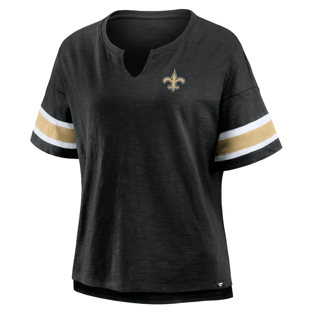 New Orleans Saints Women's Plus Size Redzone Notch Neck T-Shirt - Black T-shirts