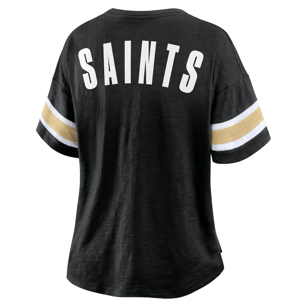 New Orleans Saints Women's Plus Size Redzone Notch Neck T-Shirt - Black T-shirts