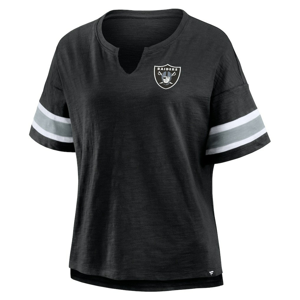 Las Vegas Raiders Women's Plus Size Redzone Notch Neck T-Shirt - Black T-shirts