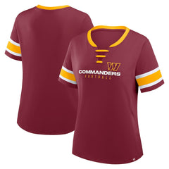 Washington Commanders Women's Plus Size Red Zone Athena Lace-Up V-Notch Neck T-Shirt - Burgundy T-shirts