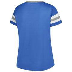 Detroit Lions Women's Plus Size Rhinestone Redzone Athena Lace-Up Notch Neck T-Shirt - Blue T-shirts