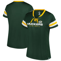 Green Bay Packers Women's Plus Size Rhinestone Redzone Athena Lace-Up Notch Neck T-Shirt - Green T-shirts
