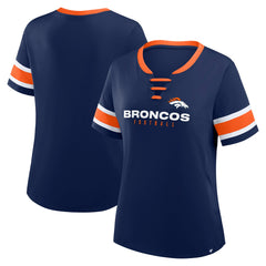Denver Broncos Women's Plus Size Red Zone Athena Lace-Up V-Notch Neck T-Shirt - Navy T-shirts