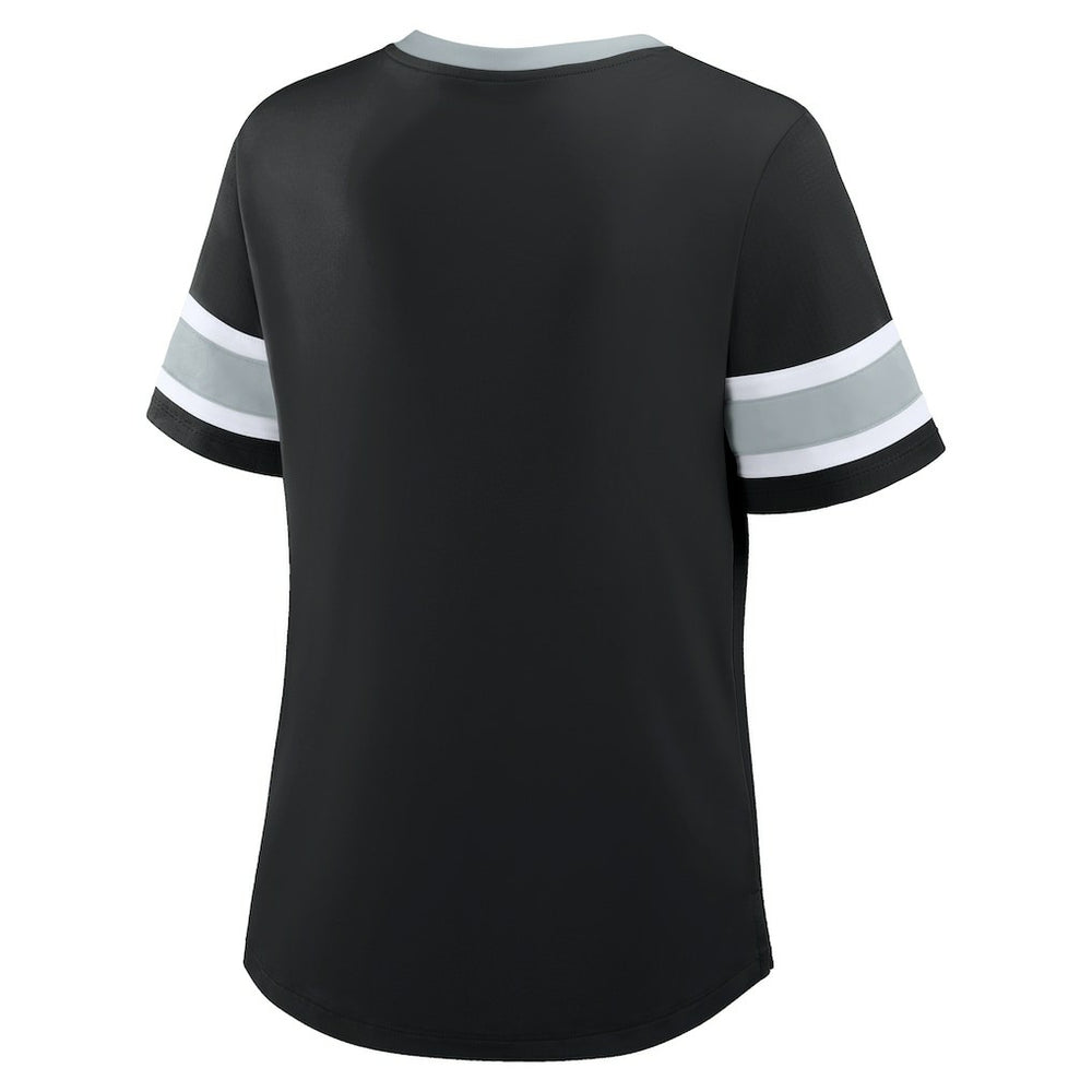 Las Vegas Raiders Women's Plus Size Red Zone Athena Lace-Up V-Notch Neck T-Shirt - Black T-shirts