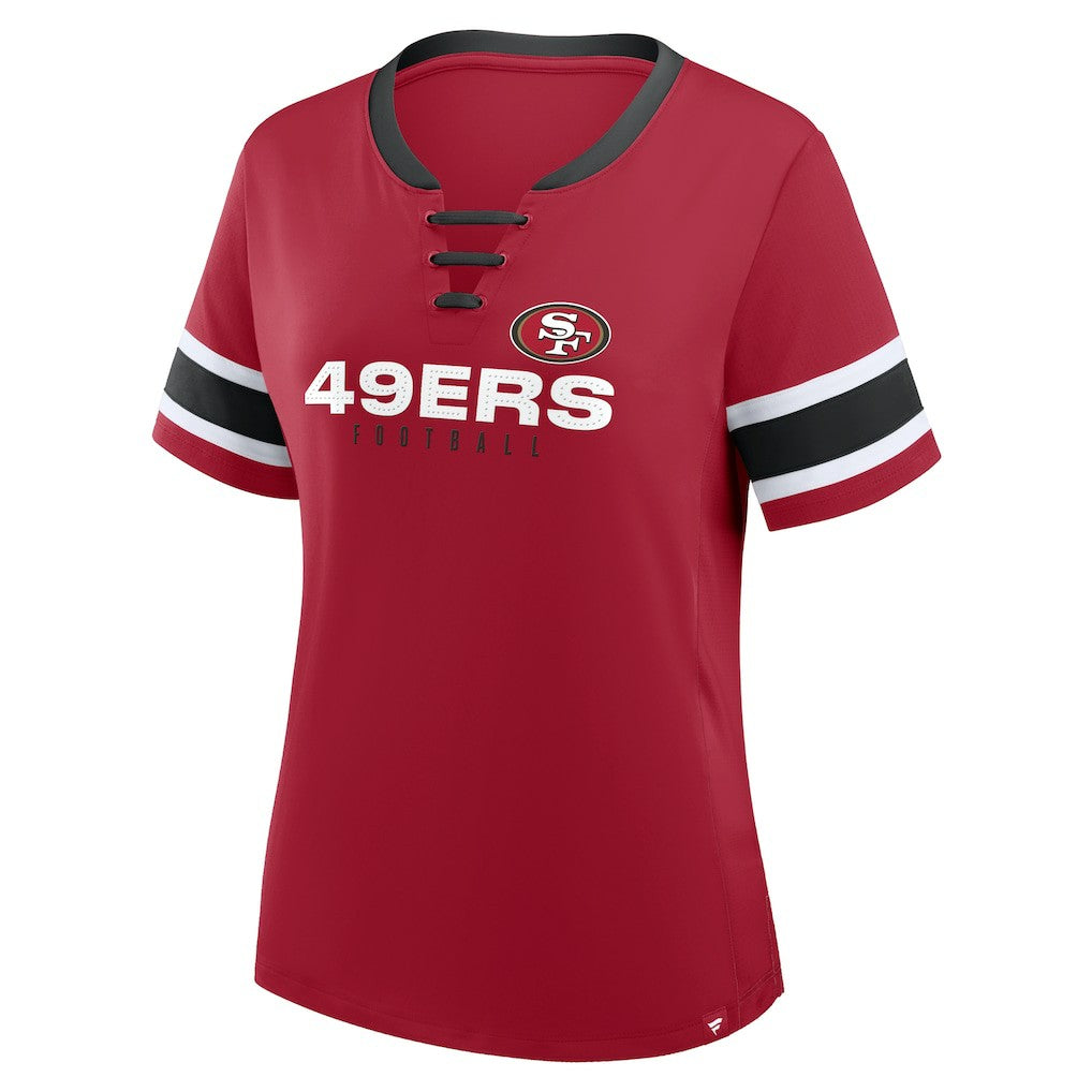 San Francisco 49ers Women's Plus Size Red Zone Athena Lace-Up V-Notch Neck T-Shirt - Scarlet T-shirts