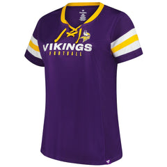 Minnesota Vikings Women's Plus Size Rhinestone Redzone Athena Lace-Up Notch Neck T-Shirt - Purple T-shirts