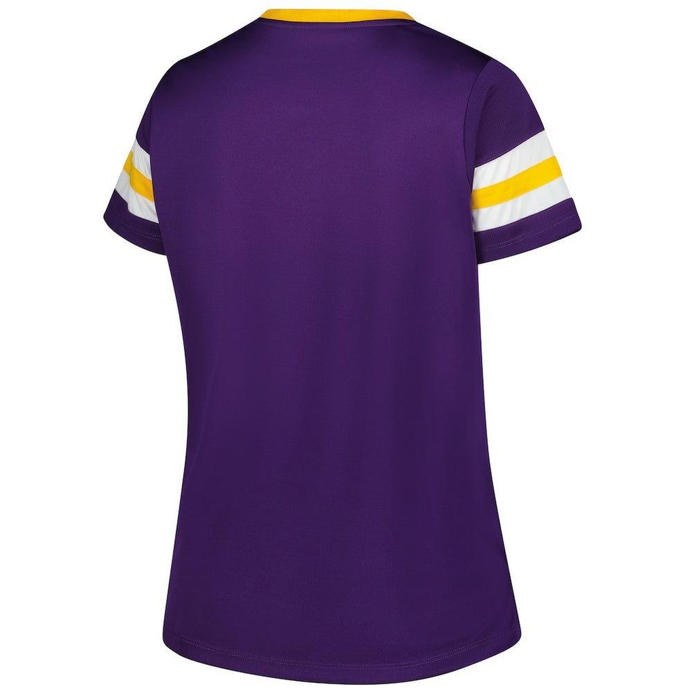 Minnesota Vikings Women's Plus Size Rhinestone Redzone Athena Lace-Up Notch Neck T-Shirt - Purple T-shirts