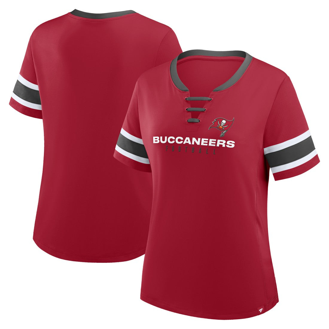 Tampa Bay Buccaneers Women's Plus Size Red Zone Athena Lace-Up V-Notch Neck T-Shirt - Red T-shirts