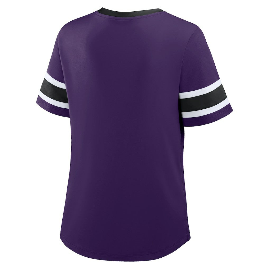 Baltimore Ravens Women's Plus Size Red Zone Athena Lace-Up V-Notch Neck T-Shirt - Purple T-shirts