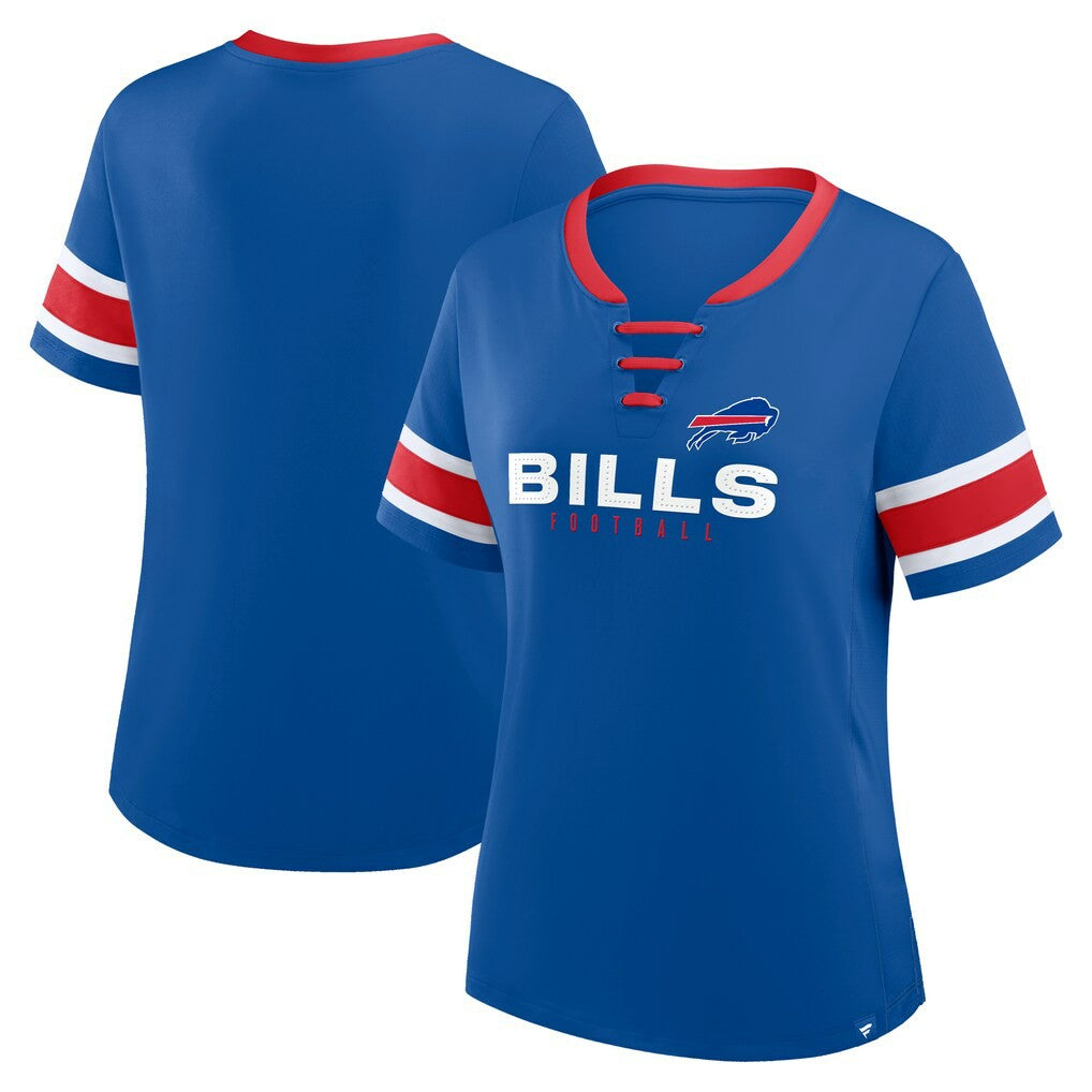 Buffalo Bills Women's Plus Size Red Zone Athena Lace-Up V-Notch Neck T-Shirt - Royal T-shirts