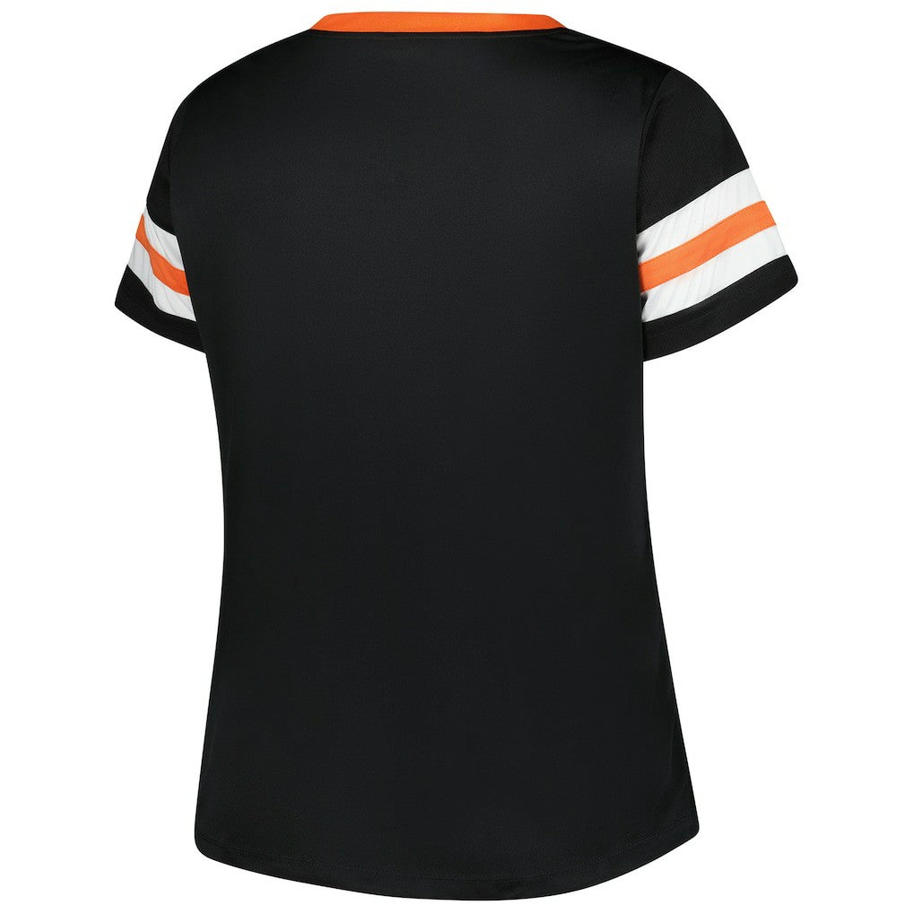 Cincinnati Bengals Women's Plus Size Red Zone Athena Lace-Up V-Notch Neck T-Shirt - Black T-shirts