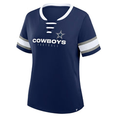 Dallas Cowboys Women's Plus Size Red Zone Athena Lace-Up V-Notch Neck T-Shirt - Navy T-shirts