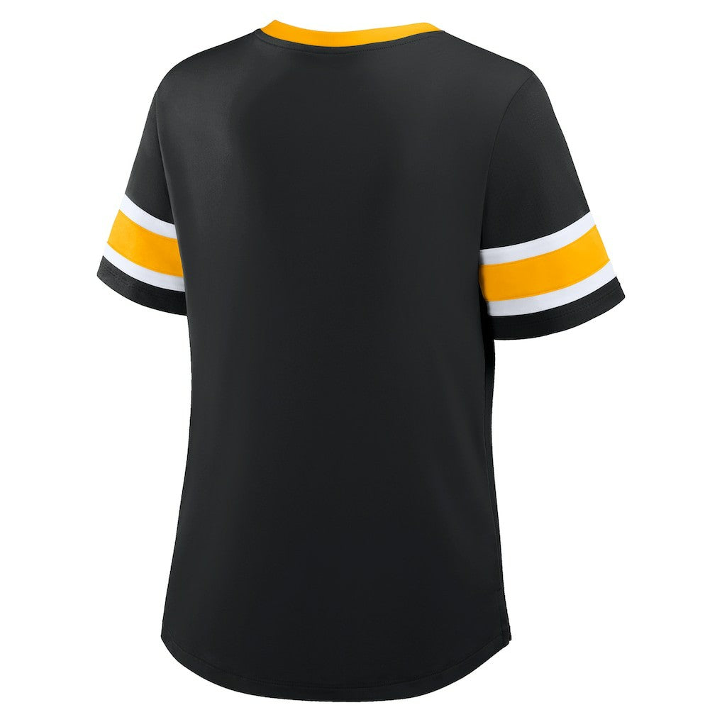 Pittsburgh Steelers Women's Plus Size Red Zone Athena Lace-Up V-Notch Neck T-Shirt - Black T-shirts