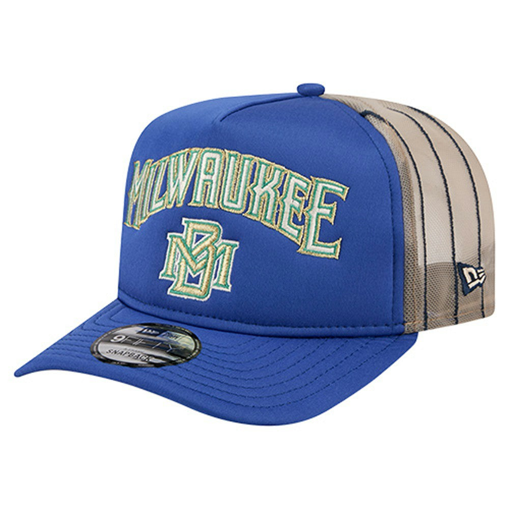 Milwaukee Brewers New Era Vintage Arched Foam Front 9FIFTY A-Frame Adjustable Trucker Hat - Royal Hats