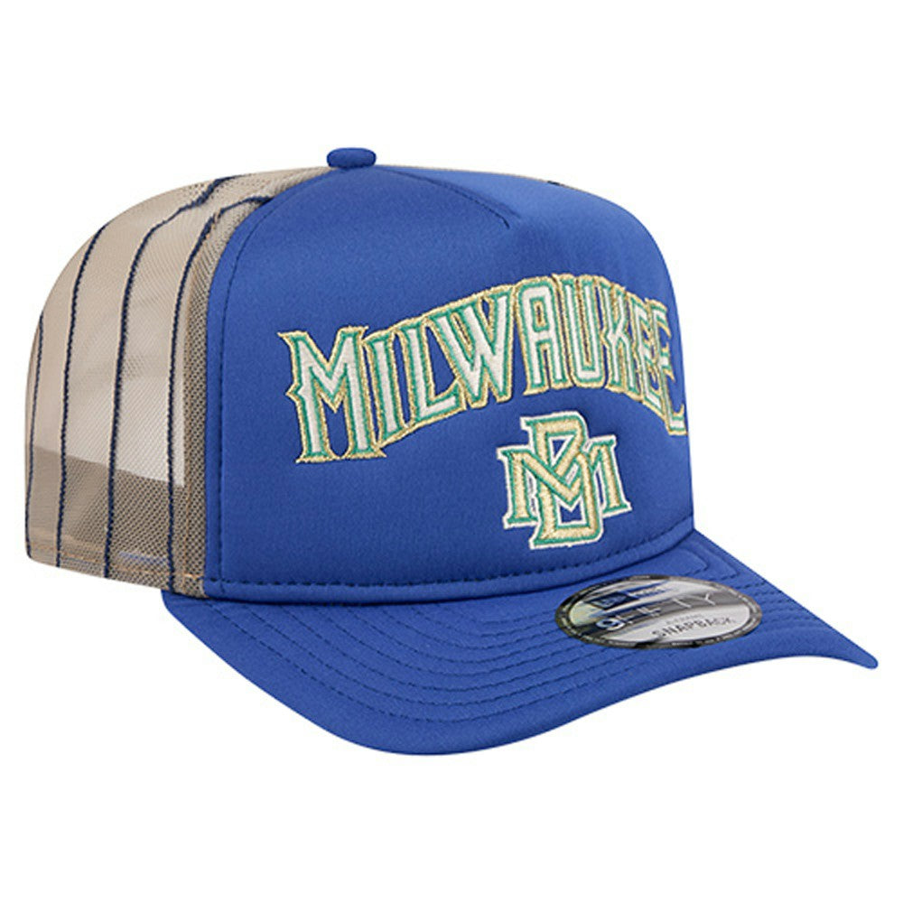 Milwaukee Brewers New Era Vintage Arched Foam Front 9FIFTY A-Frame Adjustable Trucker Hat - Royal Hats