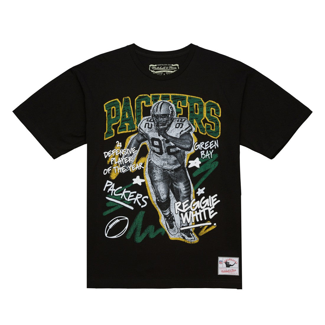 Reggie White Green Bay Packers Chalked Up Player Graphic T-Shirt - Black T-shirts