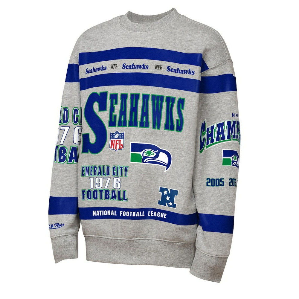 Seattle Seahawks Youth Throwback All-Over Print Fleece Sweatshirt - Gray Sweatshirts