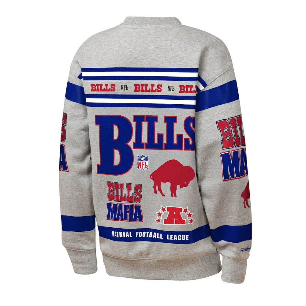 Buffalo Bills Youth Throwback All-Over Print Fleece Sweatshirt - Gray Sweatshirts