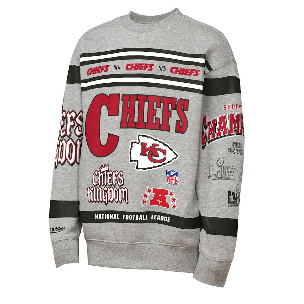 Kansas City Chiefs Youth Throwback All-Over Print Fleece Sweatshirt - Gray Sweatshirts