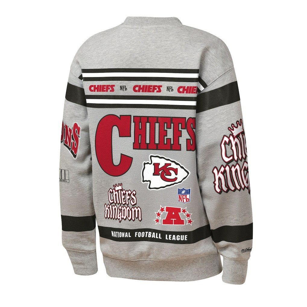 Kansas City Chiefs Youth Throwback All-Over Print Fleece Sweatshirt - Gray Sweatshirts