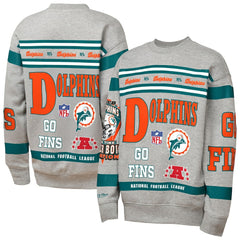 Miami Dolphins Youth Throwback All-Over Print Fleece Sweatshirt - Gray Sweatshirts